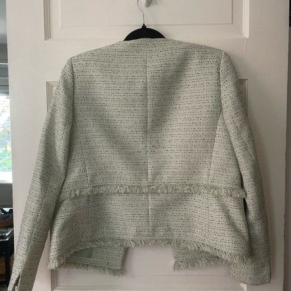 Nine West Mint Green Lightweight Woven Tweed Blazer Jacket Open Front Size 4 - Picture 4 of 8